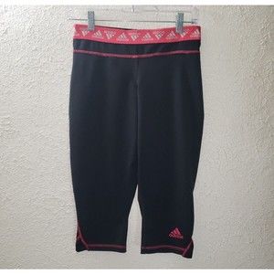 adidas Sz M Cropped Leggings Workout Pants Athletic Capri Black Pink Women's